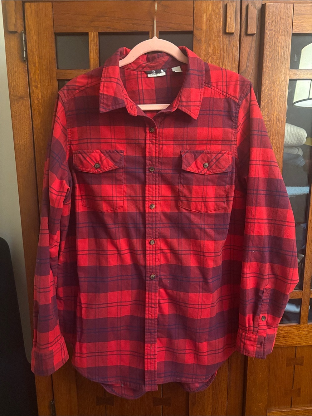 L.L. Bean Red and Burgundy Plaid Flannel Button-Down